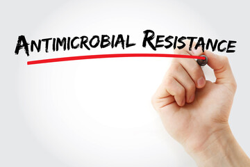 Antimicrobial Resistance text with marker, concept background