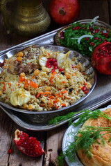 Uzbek lamb pilaf with pomegranate and tandyr flatbread