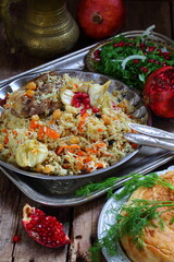 Uzbek lamb pilaf with pomegranate and tandyr flatbread