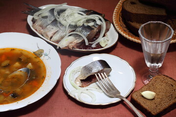 Still life with herring and vodka