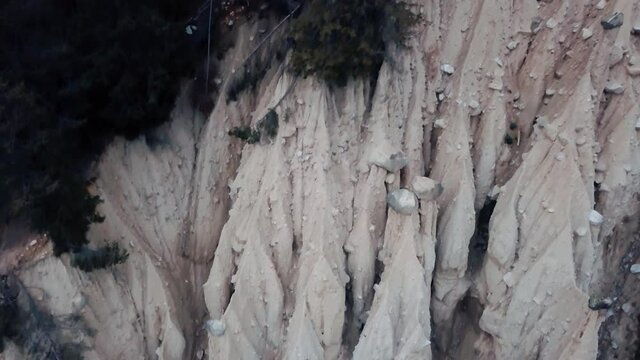 A high angle of the pyramids in Percha, Dolomites in Italy
