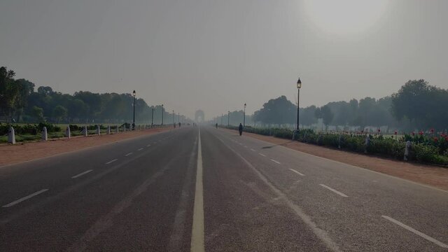 Early Morning View Of A Quite Rajpath Road New Delhi, India - 4K
