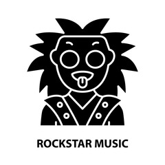 rockstar music icon, black vector sign with editable strokes, concept illustration