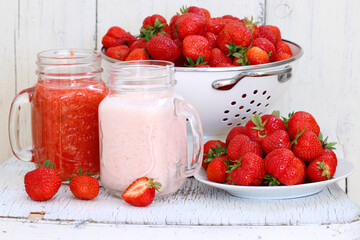 Strawberry smoothies on a white background