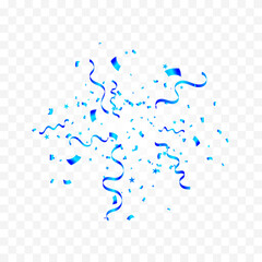 Explosion Blue Confetti With  Ribbons Isolated On Background. Celebration Event And Birthday. Vector