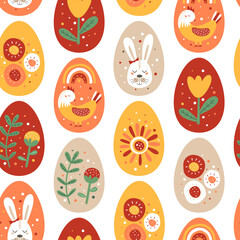 Fototapeta na wymiar Easter seamless pattern with eggs. Modern design for wrapping paper, covers, cards, fabrics and other users. Cartoon vector illustration.