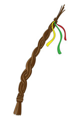 Hand drawn Easter decoration - Pomlazka - Czech traditional Easter wicker willow whip decorated with ribbons. Vector stock illustration isolated on white background.