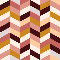 Seamless abstract boho tile pattern. Pastel nude background. Gold, burgundy, yellow, beige cell wallpaper, wrapping paper, textile, print. Chevron, zigzag in trendy colors. Vector parquet illustration