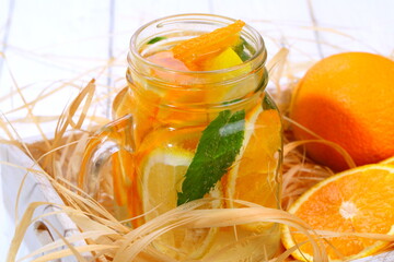 Fruit smoothies on a white wooden table