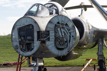 Cold War bomber aircraft with wings and radome folded.