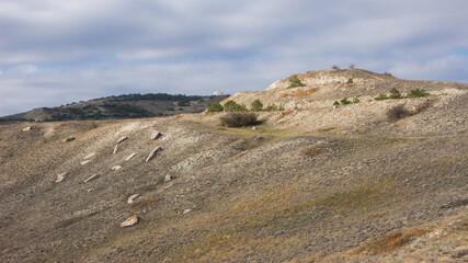The Crimean Mountains near Feodosia and Ordzhonikidze, the Black Sea, Eastern Crimea.