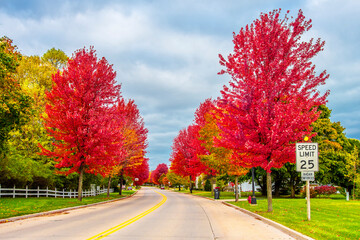 Obraz premium Kewaunee Town street view with autumn colors in Wisconsin of USA