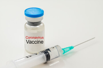 coronavirus vaccine and syringe on a white background