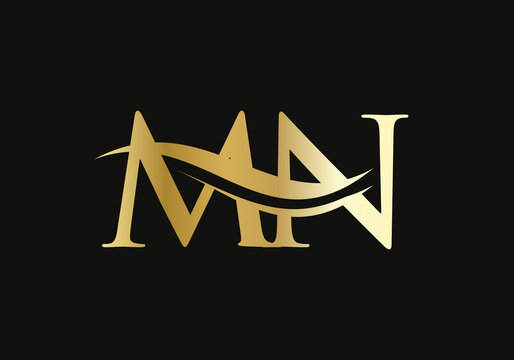 Minimalist Letter MN Logo Design with water wave concept. MN letter logo design