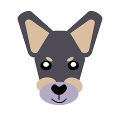 Vector icon portrait of a small dog drawn in the style of flat. Cute Toy Terrier dog logo. Vector illustration in cartoon style. Toy dog