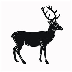 deer christmas illustration, wildlife animal vector clipart, rustic forest isolated black on white elements for graphic design projects