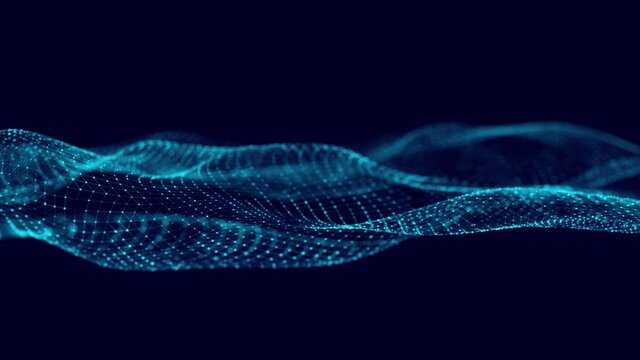 Digital dynamic wave of particles. Abstract blue futuristic background. Big data visualization. 3D rendering.