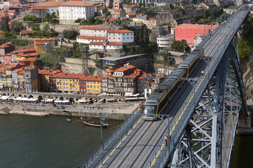 Fototapeta na wymiar View over the Douro river and the Dom Luis I bridge, Porto, Portugal, Unesco World Heritage Site