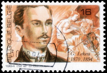 Postage stamp issued in Belgium with the image of the Guillaume Lekeu. From the series on 100th anniversary of the death of Guillaume Lekeu, 1994
