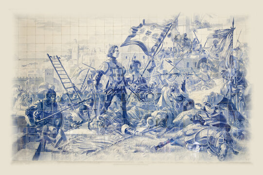 Sao Bento Railway Station, Azulejos representing the conquest of Ceuta in the XV century by Infant Dom Henrique, Porto,Portugal, Unesco World Heritage Site