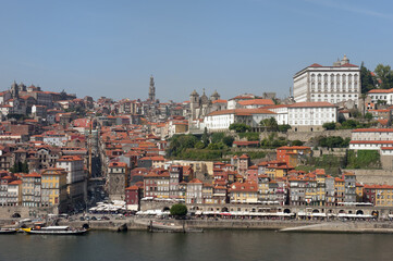 Fototapeta na wymiar View over Ribeira district, the historic center and the Episcopal palace, Porto, Portugal, Unesco World Heritage Site