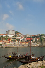 Fototapeta na wymiar Douro River at Vila Nova de Gaia in front of Ribeira district, Porto, Portugal, Unesco World Heritage Site
