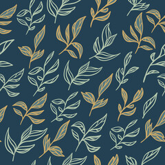 Golden leaves seamless pattern. Decorative illustration,  for printing. Colorful wallpaper pattern. Great for label, print, packaging, fabric.

