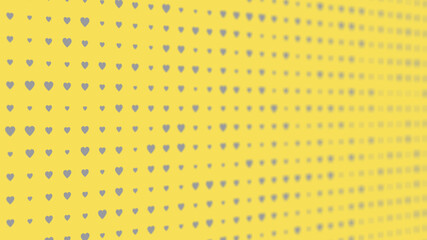 Pantone Color of the Year 2021 Ultimate gray heart that change their size on Illuminating background. Encouraging message of strength and hope. Optimistic and warming concept of yellow illustration