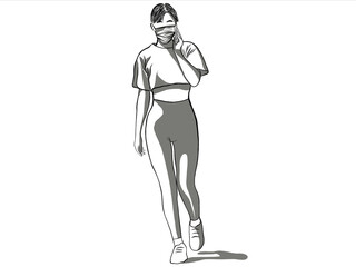 Beautiful young woman wearing surgical mask for protective of Coronaviruses epidemic,air pollution.Creative with illustration in flat design.