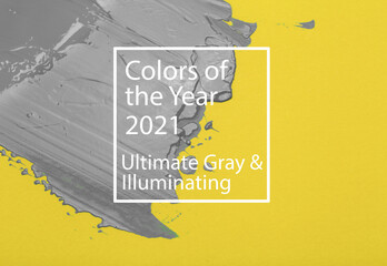 Colors of the year 2021 Ultimate Gray and Illuminating background.  Ultimate gray paint on yellow...