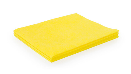 Yellow viscose napkins isolated on white background side view.