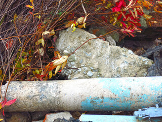 industrial waste: broken bricks and concrete pipes