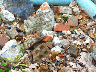 industrial waste: broken bricks and concrete pipes