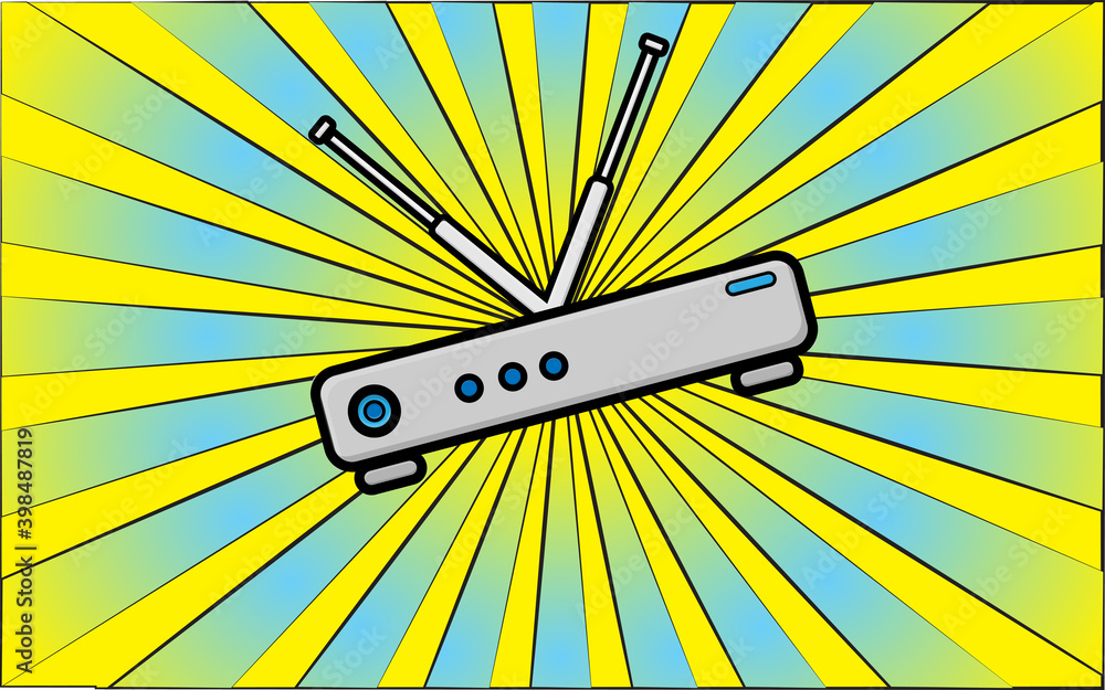 Aufkleber modern wireless wifi router modem for the internet on a background of abstract yellow rays. illustra