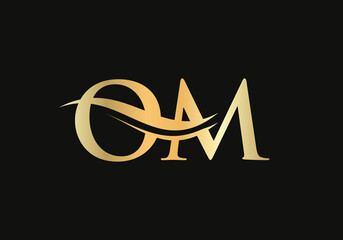 Letter OM Logo Design with water wave concept. OM letter logo design - obrazy, fototapety, plakaty