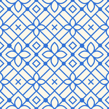Fototapeta Modern scandinavian folk pattern with flowers. Seamless geometry pattern in scandinavian style. Floral nordic ornament for print, textile, wrapping paper in simple design