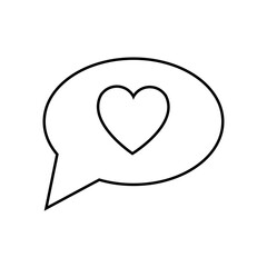 Black and white linear simple icon of a beautiful heart in the dialog cloud of thoughts for the feast of love Valentine's Day or March 8. illustration