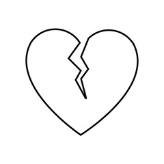 Black and white linear simple icon of a broken cracked heart for the holiday of love on Valentine's Day or March 8. illustration
