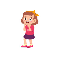 cute little kid girl feeling scared and shocked expression gesture