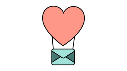 Colored simple icon in flat style of a beautiful balloon heart with an envelope for the holiday of love on Valentine's Day or March 8. illustration