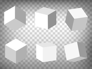 Set of perspective projections 3d cubes model icons on transparent background.  3d cubes.  Abstract concept of graphic elements for your web site design, app, UI. EPS10