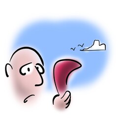 Sad man throwing a boomerang