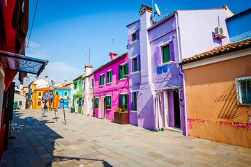Fototapeta na wymiar Colourful houses in the village of Burano, small island in the bay of Venice, Italy