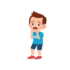 cute little kid boy feeling scared and shocked expression gesture