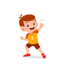 cute little kid boy show win fist up expression gesture