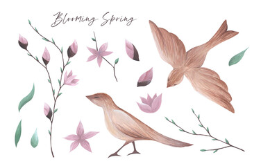 Naklejka premium Set of hand-drawn isolated spring illustrations