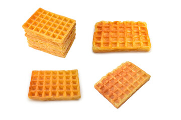 Belgian waffle isolated on white background.