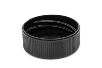 Black plastic screw caps isolated on white background