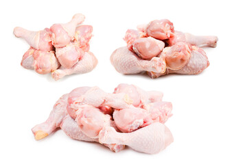 Tasty raw chicken legs. Top view. Isolated on white