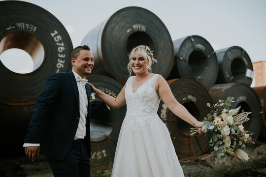 Bride and groom industrial wedding